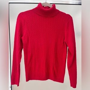 Red knit turtleneck sweater